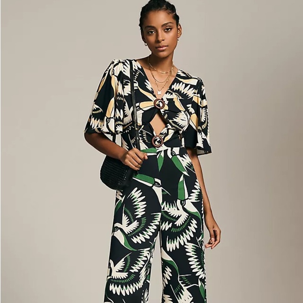 FARM Rio Black and Green Patterned Jumpsuit